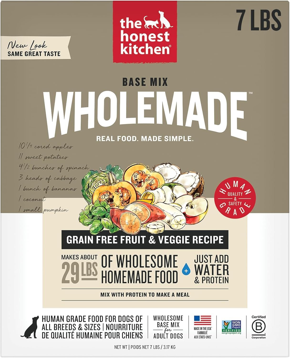 The Honest Kitchen Human Grade Wholemade™ Dehydrated Grain Free Fruit & Veggie Base Mix Dog Food (Just Add Protein), 7 lb Box