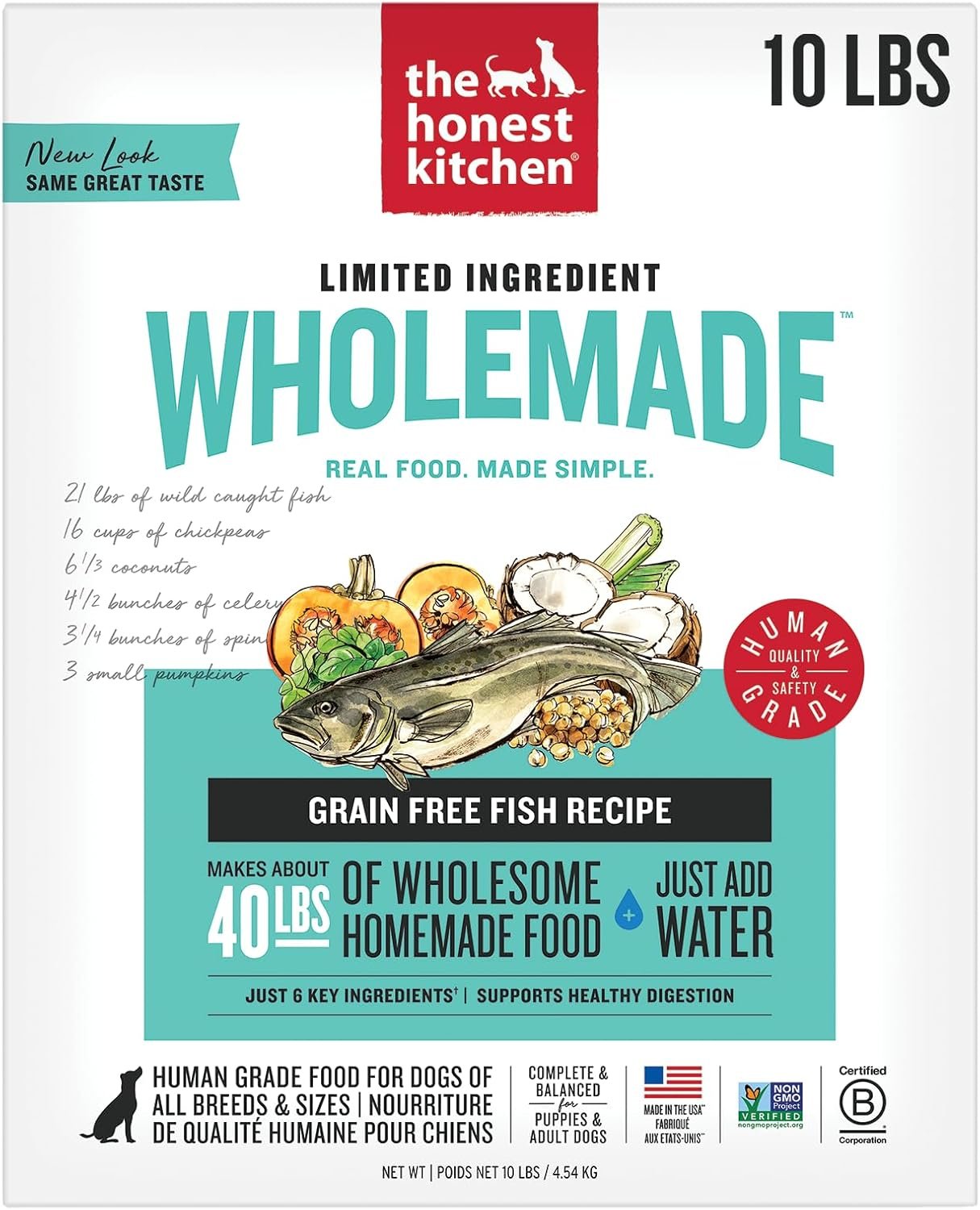 The Honest Kitchen Human Grade Wholemade™ Dehydrated Limited Ingredient Dog Food, Fish 10 lb Bag (makes 40lbs)