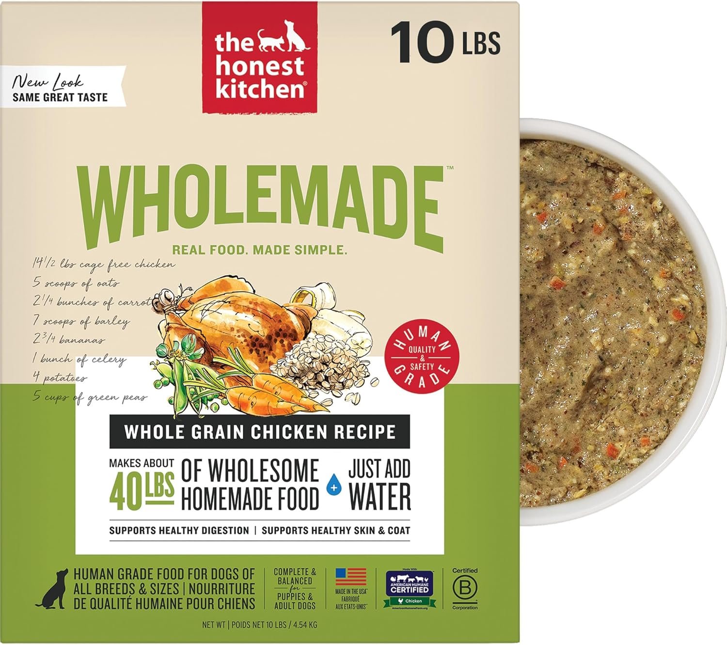 The Honest Kitchen Human Grade Wholemade™ Dehydrated Whole Grain Dog Food - Complete & Balanced Meal or Topper - Chicken 10 lb Box